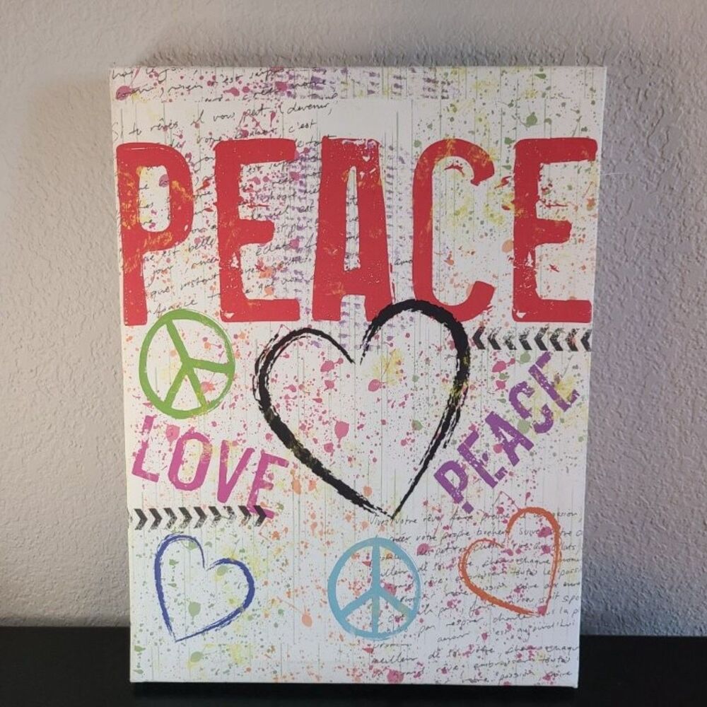 Peace Love Canvas Wall Art Graffiti Heart Decor 12x16 Colorful Room Sign Poster
